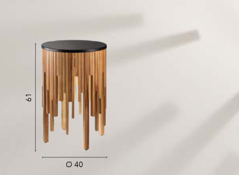 Tavolino con luce integrata 1XGU10 led in listelli di legno artigianale e base nera KENGO Tavolino con luce integrata 1XGU10 led in listelli di legno artigianale e base nera KENGO